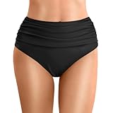 ZLQRSSWK Damen Bikinihose Retro Ruched Bauchweg Klassisch Schwarze Badehose...