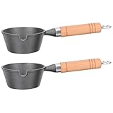 COHEALI 2 Stück Kleiner Gusseisen Schmelz und Ölpfännchen mit Holzgriff...