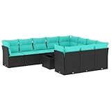 vidaXL 11-teiliges Gartenmöbel-Set mit Kissen aus schwarzem Polyrattan