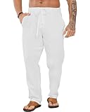 LVCBL Herren Leinenhose Lang Casual Kordelzug Sommer Strand Hose Heimat...