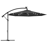 FIVMEN Sonnenschirm LED Solar Ampelschirm 300 cm mit Kurbel Alu Marktschirm...