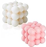 Sojawachskerze 2er Pack, Bubble-Kerze, Würfel-Kerze (Weiß+Rosa)