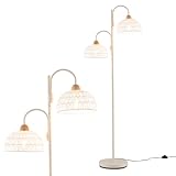 HOMASIS Stehlampe 155cm, Stehleuchte mit 2 Rattan Lampenschirmen, E27...