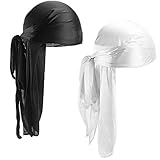 2 Stücke Durag mit Langem Schwanz, Unisex Durag Men Silk Piraten Bandanas...