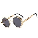 besbomig Sonnenbrille Damen Herren - Retro Rund Steampunk Brille UV400...