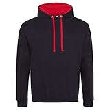 Just Hoods - Unisex Varsity Hoodie/Jet Black/Fire Red, 4XL