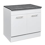 EDDY Moderner Spülenunterschrank Küche in Weiß matt, Metallic Grau -...