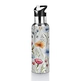 Isolierte Wasserflasche mit Wildblumen-Motiv, 590 ml, Vakuumflasche mit...