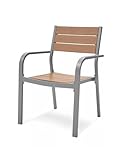 ASKON Gartenstuhl aus Aluminium und Holz-Optik, stapelbar, 1 Stück,...