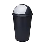 Spetebo XL Abfalleimer mit Schiebedeckel schwarz - 50 L - Runder Mülleimer...