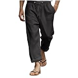 Herren-Strandhose, Leinen, 3/4-Hose, Caprihose, einfarbig, bequeme Hose,...
