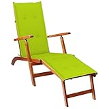 Mandloder Akazienholz Liegestuhl mit Fußstütze, hellgrüner Auflage,...