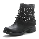 Pogolino Damen Stiefeletten Nieten Biker Boots mit Reißverschluß flach...