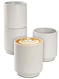 Cappuccino Tassen Keramik Weiß 4er Set - Stapelbares Design -...