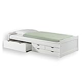 IDIMEX Bett mit Stauraum Andrea Kiefer massiv Weiss Bett 90x200 cm mit 4...