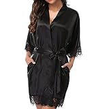 YIGZYCN Atmungsaktiver Kimono-Bademantel mit Spitzenbesatz, Kunstseide,...