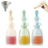 PandaEar 3 Stück Wiederverwendbare Silikon Babybrei Beutel, Quetschbeutel...