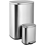 LIFERUN Mülleimer 50l + 5L, 2er Set Abfalleimer aus Stahl mit Softclose...