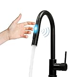 Touch On Sensor Wasserhahn Schwarz Küchenarmatur mit Ausziehbarer Brause,...