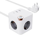 WITFAMILY Steckdosenleiste 3-Fach Würfel [1.5m Kabel] 3800W mit 3 USB...