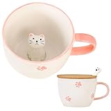 BigNoseDeer Süße Sachen Keramik Katze Kaffeetasse Teetasse Deckel Löffel...