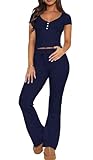 LACOZY Damen-Pyjama-Set, 2-teilig, sexy, kurzärmelig, lange Hose,...
