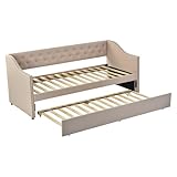 BXEYXE Polsterbett Kinderbett 90x200, Ausziehbares Schlafsofa Beige...