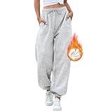 EBANKU Damen Jogginghose mit Sherpa Futter Thermo Fleece Futter Jogginghose...