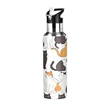 JUMBEAR Funny Cat Wasserflasche mit Strohhalm-Deckel, 1000 ml,...