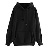 Damen-Sweatshirt mit Kapuze, lässig, modisch, einfarbig, Tasche,...