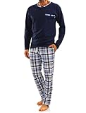 sesto senso Herren Schlafanzug Lang Pyjama 100% Baumwolle Langarm Shirt mit...