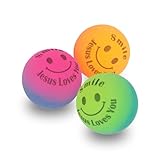 Praisent Flummi-Set Smiley: 3 Flummis in leuchtenden Neonfarben, Bedruckt...