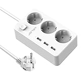 JSVER Steckdosenleiste 3-Fach, Mehrfachsteckdosen mit USB Steckdose 3680W...