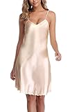 Vlazom Damen Nachthemd Satin Sexy Negligee Unterkleid mit Spaghettiträger...