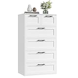 HOCSOK Kommode Weiß, Schlafzimmer Kommode mit 6 Schubladen, Hoch...