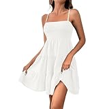 Sommerkleid Damen Kurz Elegant Spaghettiträger Strandkleid Sommer Leichte...