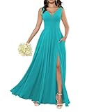 Damen Chiffon Brautjungfernkleider für Hochzeit mit Schlitz Lange...