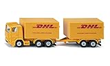 siku 1694, LKW mit Anhänger DHL, Metall/Kunststoff, Gelb, Heckklappen zum...