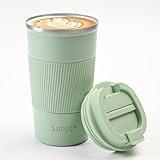 SUNTQ Kaffeebecher to go Thermo aus Edelstahl - Thermobecher mit Gummierte...