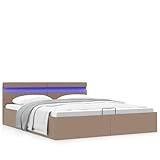 HEFZGDB Stauraumbett mit LED Cappuccino-Braun Kunstleder 180×200cm...