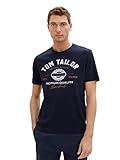 TOM TAILOR Herren T-Shirt mit Logo-Print aus Baumwolle, sky captain blue, M