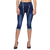 Elara Damen 3/4 Jeans Slim High Waist Capri Hose Chunkyrayan CEL05D1...