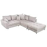 Riess Ambiente Modernes Ecksofa Kent 220cm beige Cord inkl. Hocker...