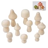 10 Stück Unfertige Holzpilze zum Bemalen, Diy Holzpilzen, Pilz Deko...