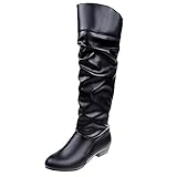 YANFJHV Langschaftstiefel Damen Schwarz, Winterstiefel Stiefeletten Mit...