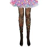 BOFUNX Damen Glitzer Candy Strumpfhose mit Strasssteinen 3D Bunte Pompons,...
