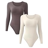 YILKOO 2 Stück Damen Rippen Bodysuit, Teiliger Rundhals Bodys für...