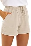 NEYOUQE Shorts Damen elastischer Kordelzug mit Taschen einfarbig The Comfy...