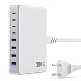 Pxwaxpy USB C Ladegerät 200W, 8-Port GaN III USB C Netzteil...