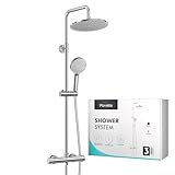 Poveta Duschsystem mit Thermostat Chrom, Duscharmatur Komplettset mit 25cm...